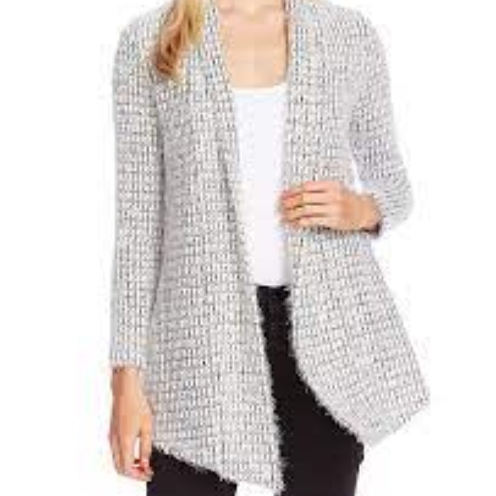 Vince Camuto Dove Gray Eyelash Open Chunky Knit Cardigan Women's size M NEW